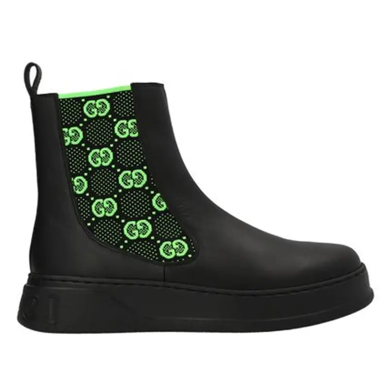 Gucci Black And Green GG Jersey Boots $1083