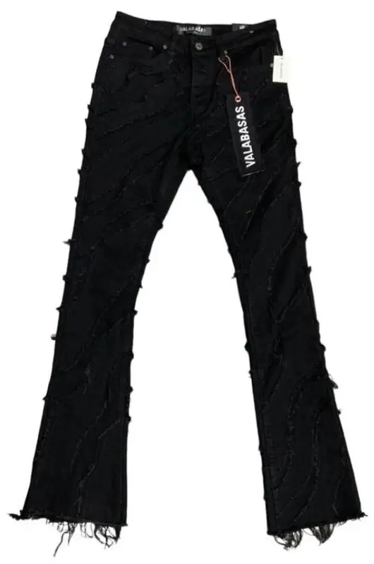 Valabasas "Grit” Midnight Black Stacked Flare Jeans $146