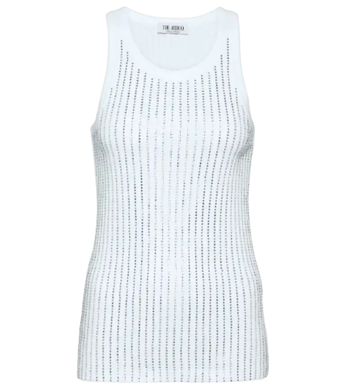 The Attico White Crystal-embellished Cotton Top $550