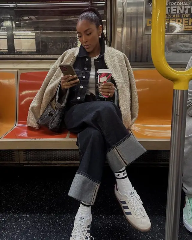 Tayshia Adams outfit in Zara, Adidas, and Longchamp, 2023