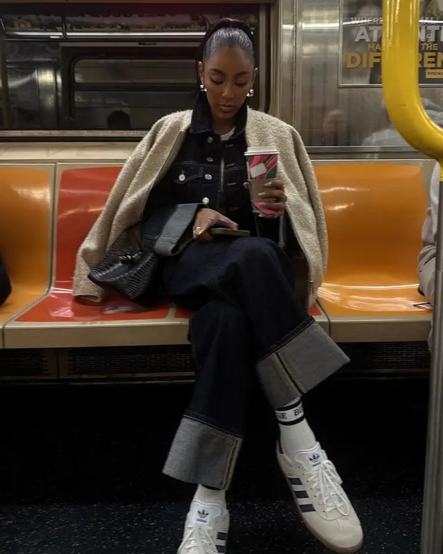 Tayshia Adams outfit in Zara, Adidas, and Longchamp, 2023