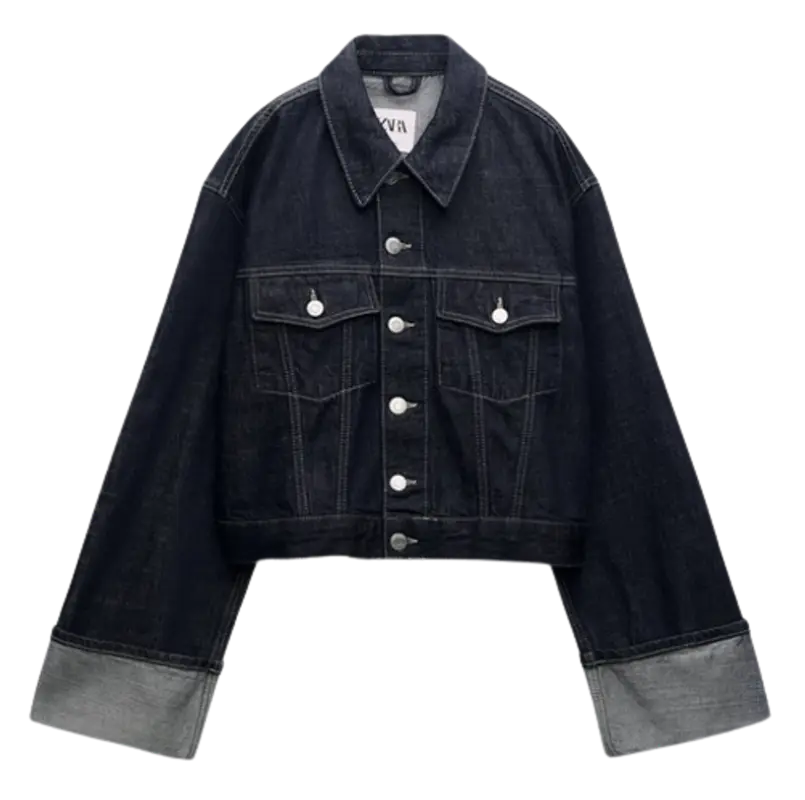 Zara Turned-Up Sleeve Trf Denim Jacket $60