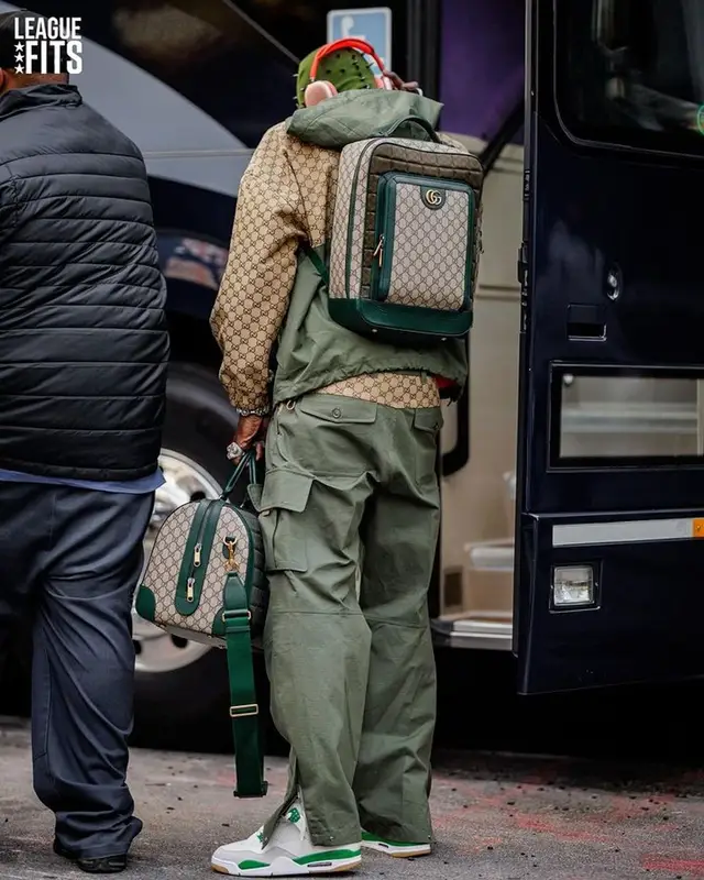 Terry Rozier outfit in Gucci, Jordan, and Apple, 2023