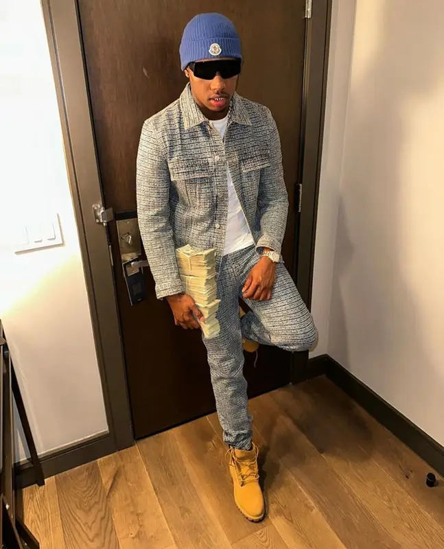 Rob49 outfit in Givenchy, Rick Owens, and Moncler, 2023