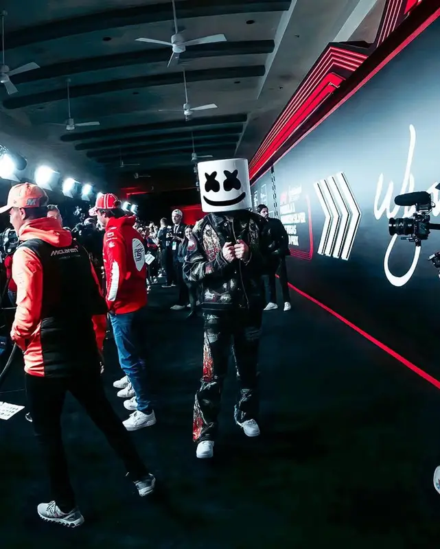 Marshmello outfit in Who Decides War, Nike, and Marshmello Merch, 2023