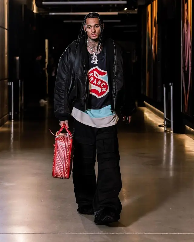 Jordan Clarkson outfit in Balenciaga, Vetements, and Goyard, 2023