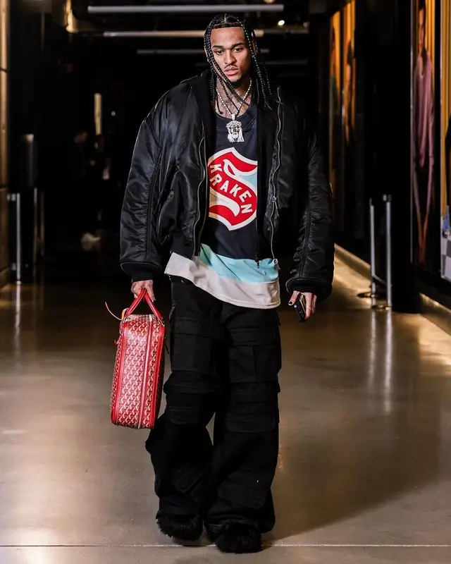 Jordan Clarkson outfit in Balenciaga, Vetements, and Goyard, 2023