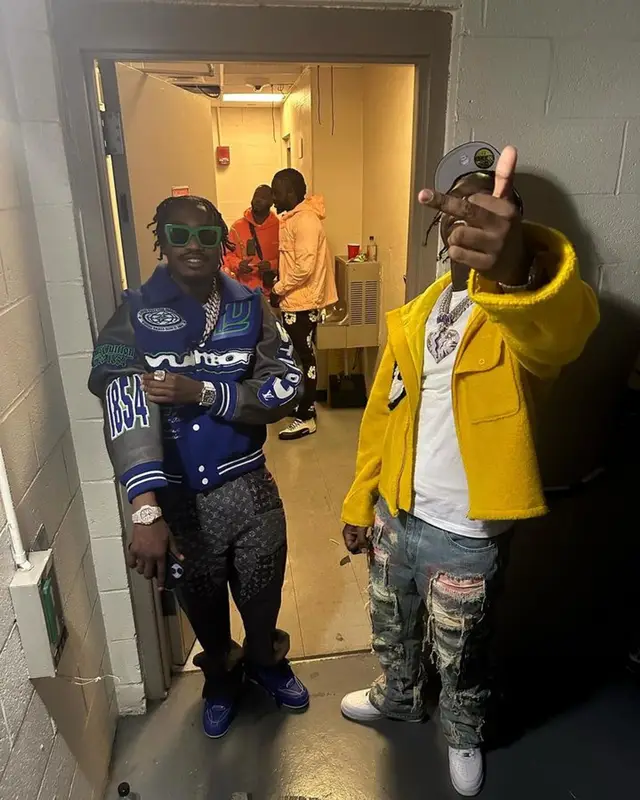 Lil Tjay outfit in Louis Vuitton and Bottega Veneta, 2023