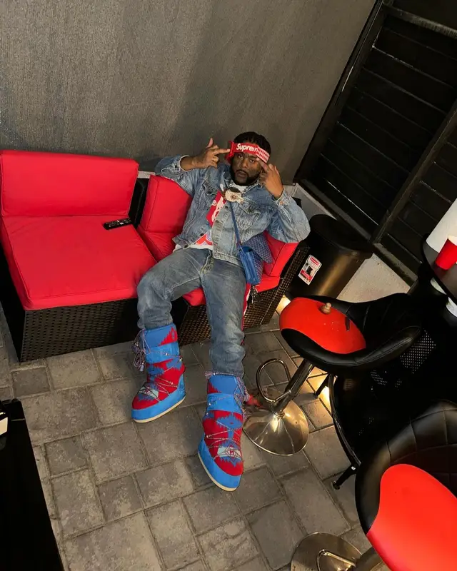 03 Greedo outfit in Levi’s, Supreme, and Fox Racing, 2023