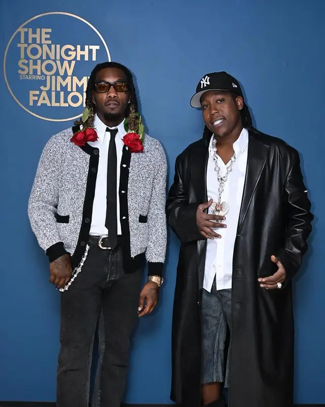 Offset outfit in Ernest W. Baker, Chrome Hearts, and Prada, 2023