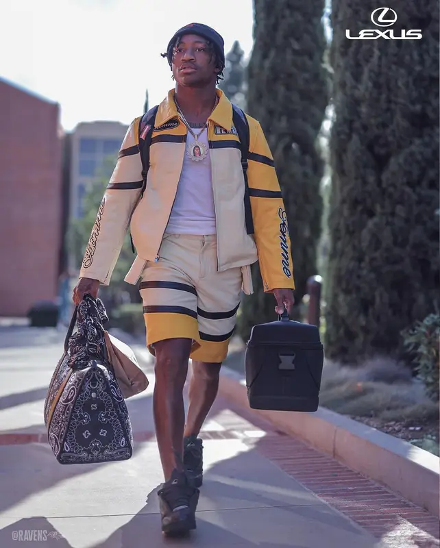 Zay Flowers outfit in Homme + Femme and Amiri, 2023