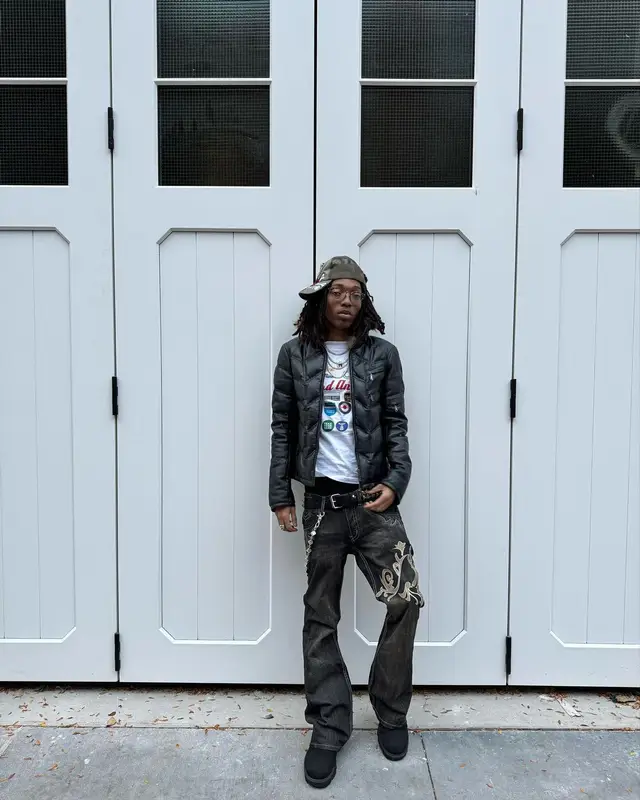 Lil Tecca outfit in Number (N)ine, Chrome Hearts, and Ed Hardy, 2023