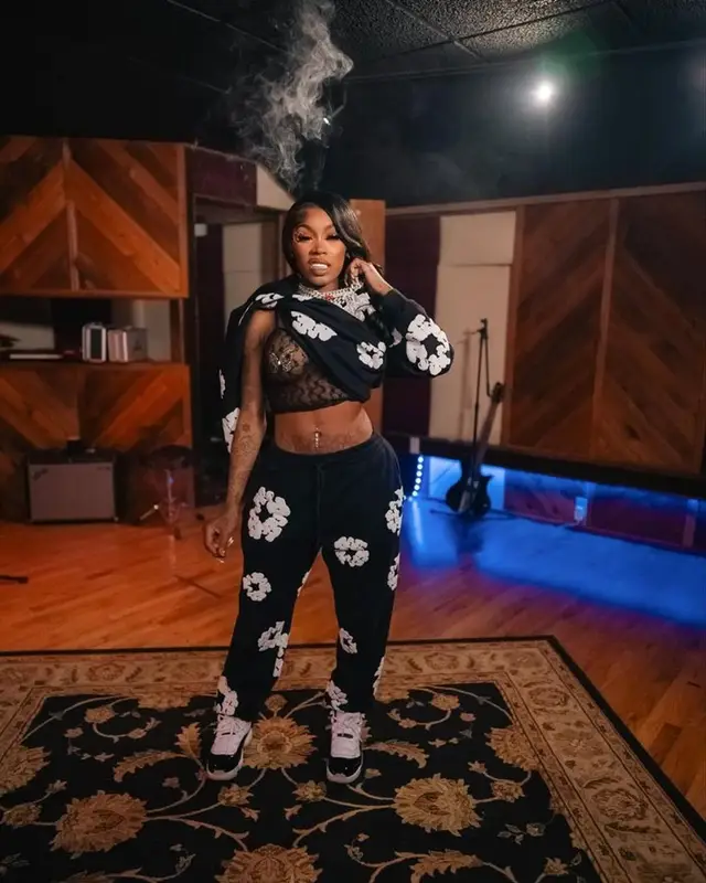 Asian Doll outfit in Denim Tears and Jordan, 2023