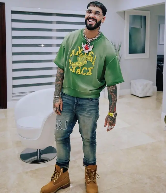 Anuel AA outfit in Amiri, Timberland, and Richard Mille, 2023