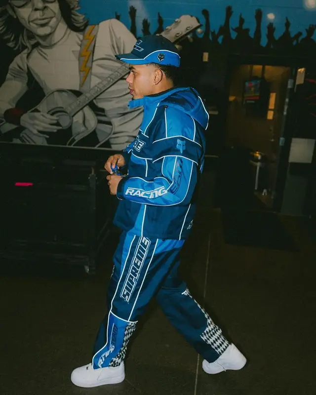 Myke Towers outfit in Nike and Supreme, 2023