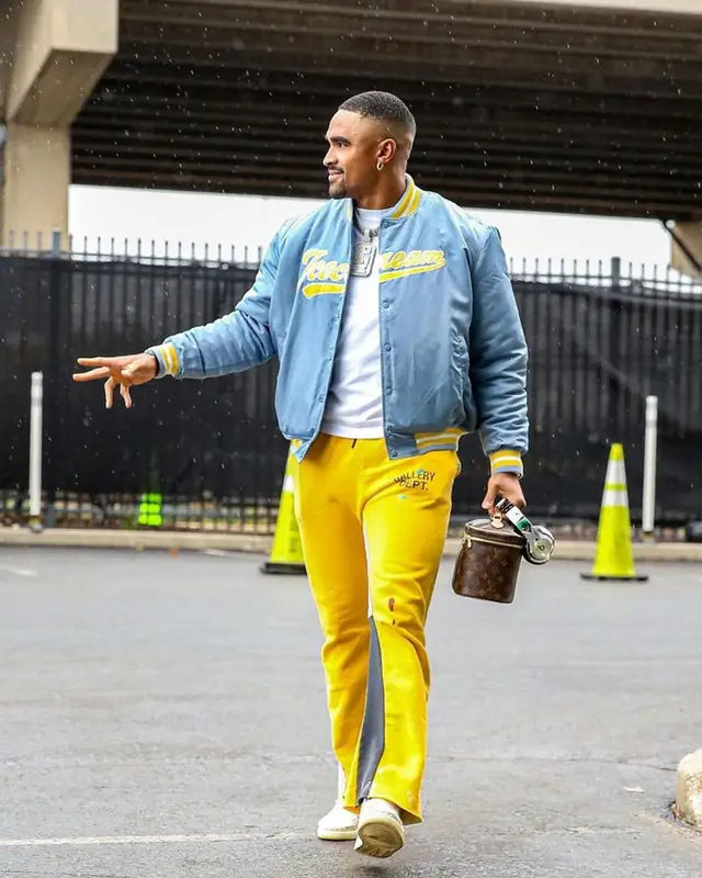 Jalen Hurts outfit in Ice Cream, Gallery Dept., and Louis Vuitton, 2023