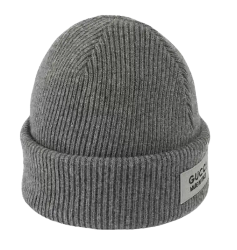 Gucci Grey Knit Wool Hat With Patch $480