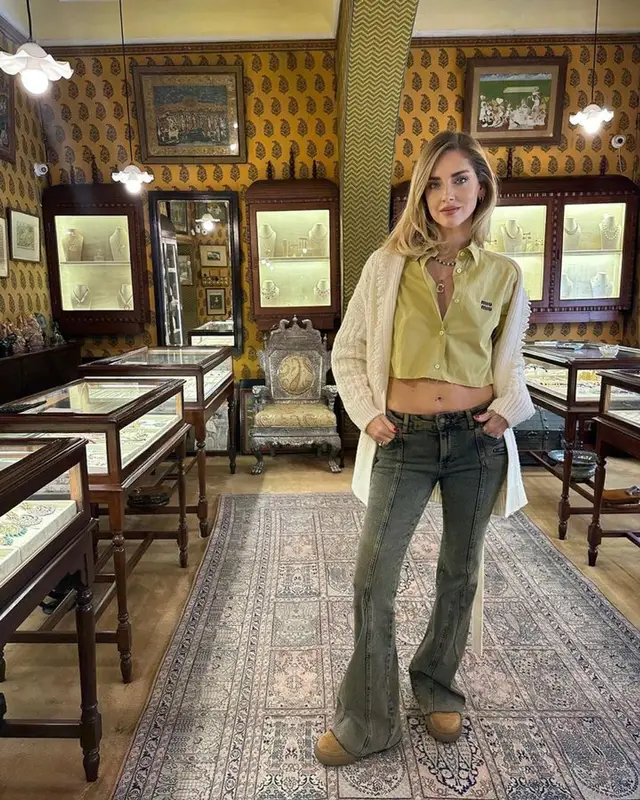Chiara Ferragni outfit in Miu Miu, Tod's, and Bottega Veneta, 2023