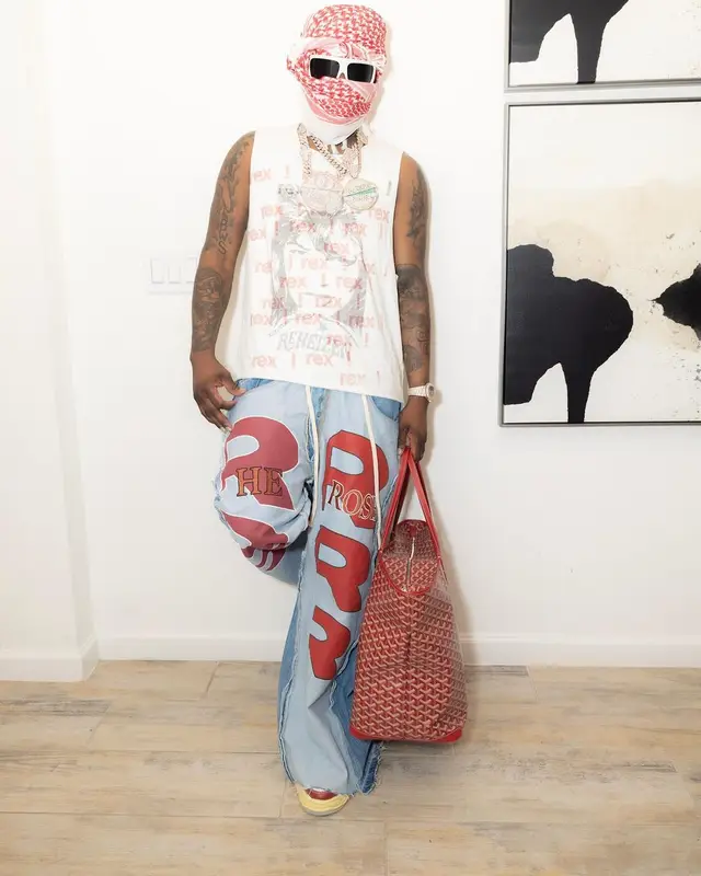 Real Boston Richey outfit in RRR-123, Goyard, and Loverboy by Charles Jeffrey, 2023