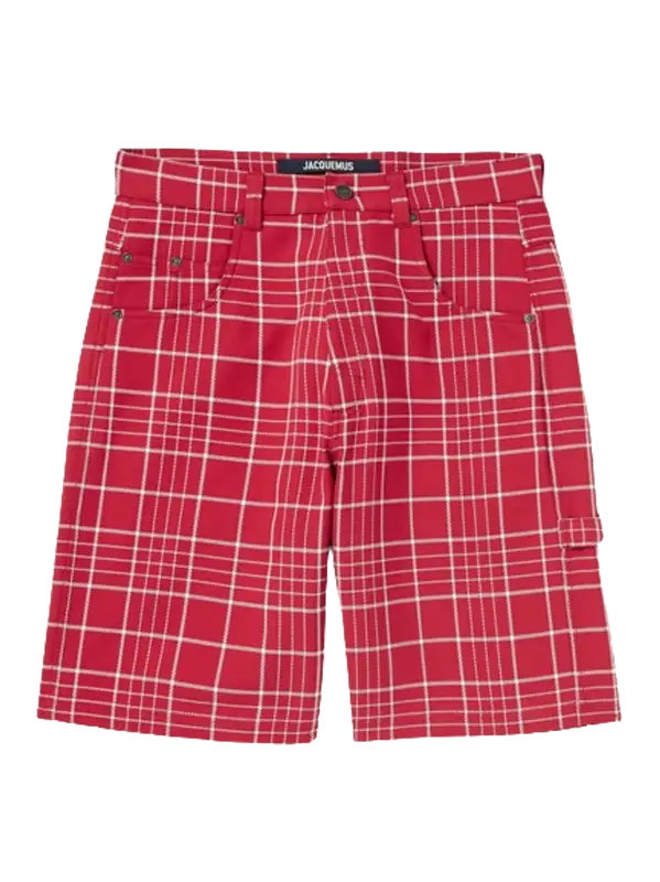 Jacquemus Red Le Panni Straight-leg Checked Cotton-canvas Shorts $680