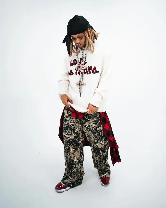 Trippie Redd outfit in Paly, FashionNova, and Jordan, 2023