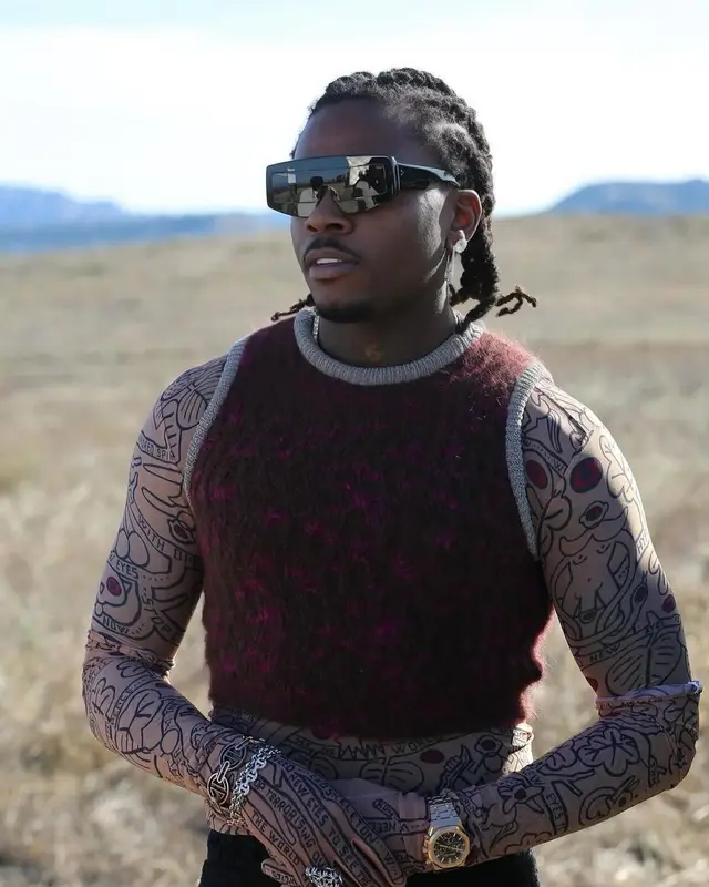 Gunna outfit in Walter van Beirendonck and Rick Owens, 2023