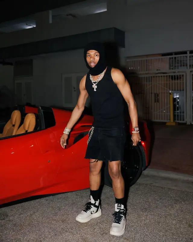 Lil Baby outfit in Enfants Riches Deprimes, Saint Laurent, and Rick Owens, 2023