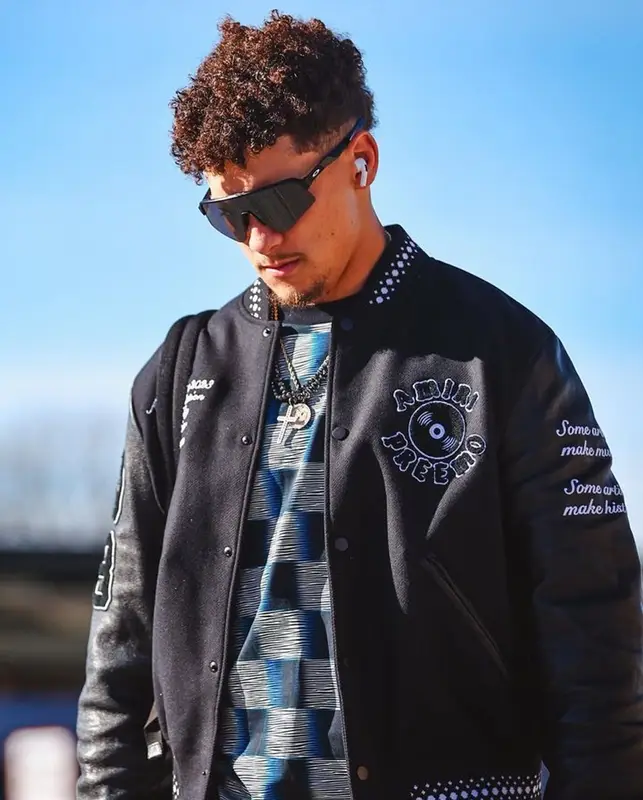 Patrick Mahomes II outfit in Amiri, Louis Vuitton, and Oakley, 2023