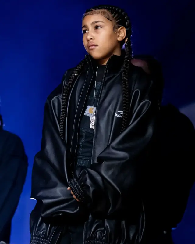 North West outfit in Balenciaga, Carhartt, and Yeezy, 2023
