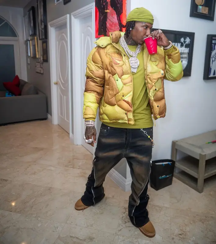 Moneybagg Yo outfit in KidSuper, Louis Vuitton, and Rick Owens, 2023