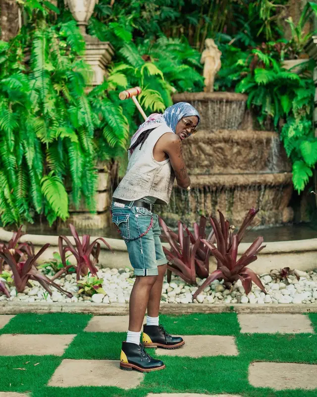 Quavo outfit in Givenchy, True Religion, and Kapital, 2023