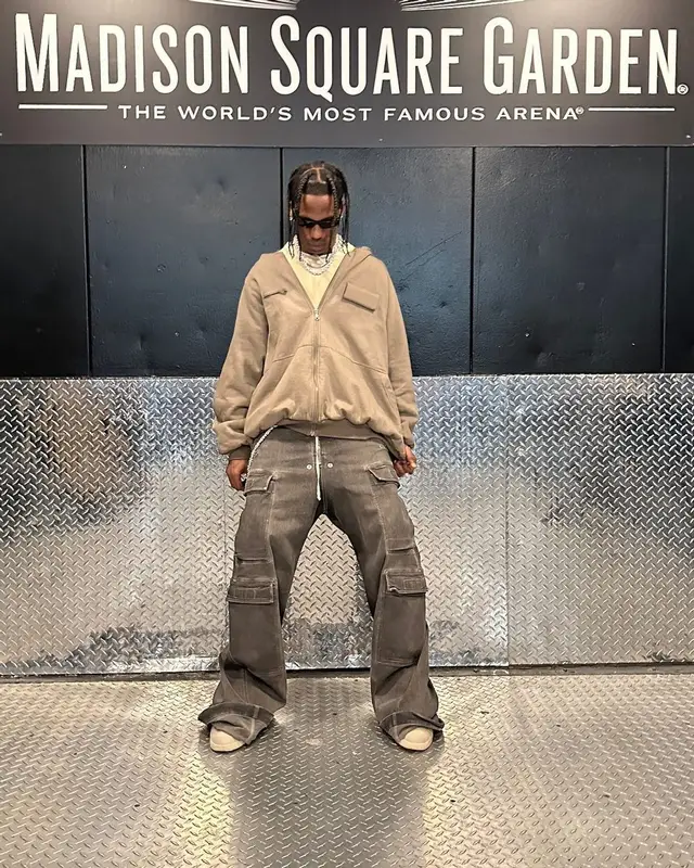 Travis Scott outfit in Bryan Jimenez and Rick Owens, 2023