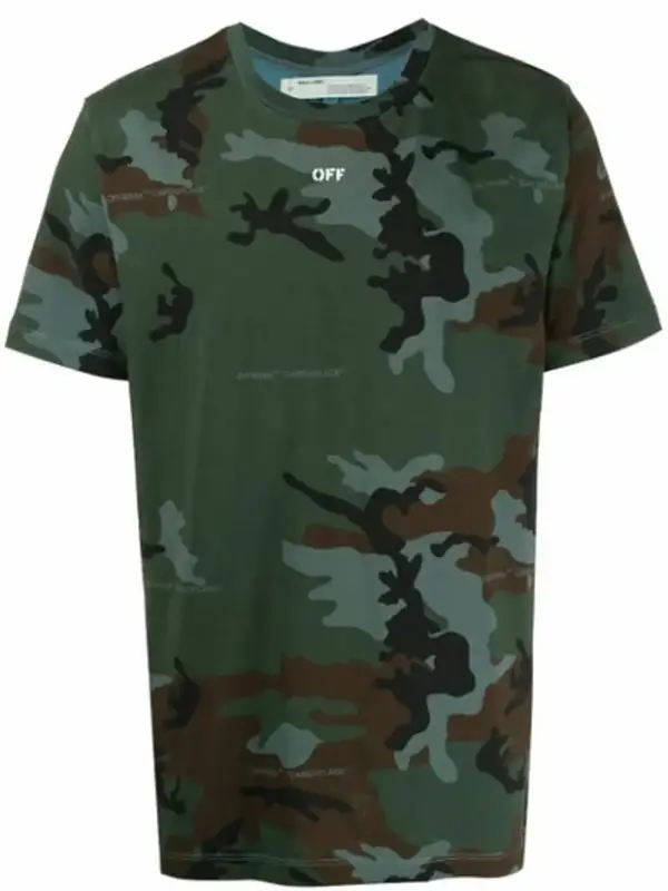 Off-White Green Camouflage Print Cotton Jersey T-shirt $54