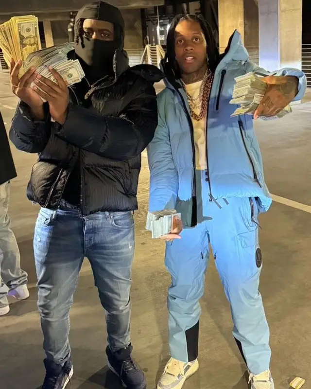 Lil Durk outfit in Dior, Amiri, and Descente, 2023