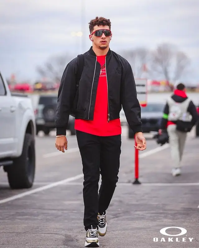 Patrick Mahomes II outfit in Dior, Amiri, and Oakley, 2024
