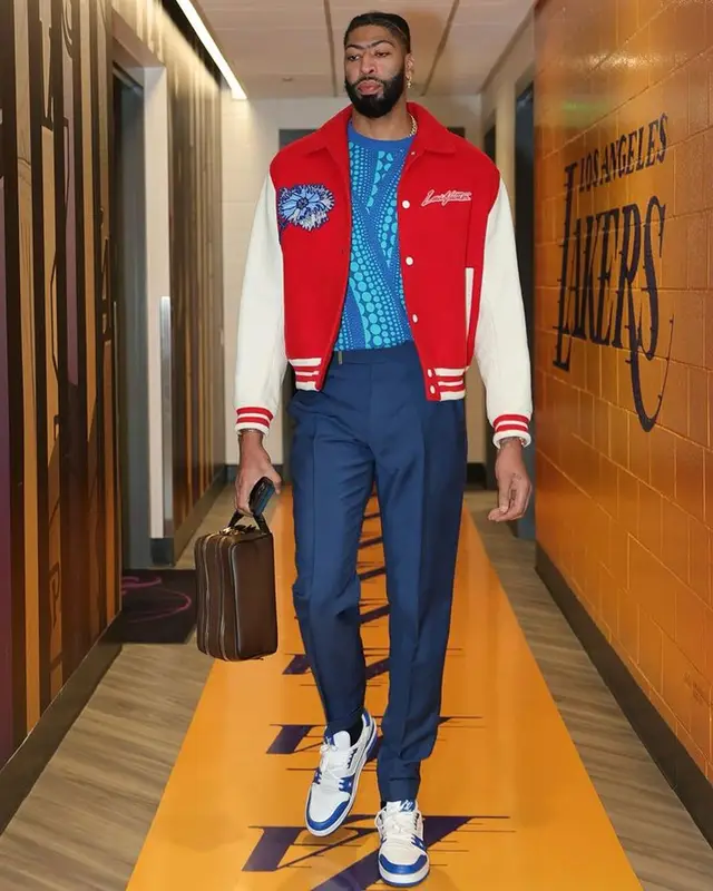 Anthony Davis outfit in Louis Vuitton, Tom Ford, and Yayoi Kusama, 2024