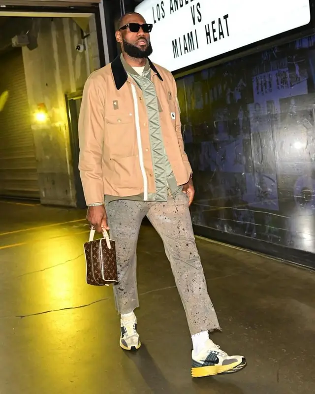 LeBron James outfit in Carhartt, Louis Vuitton, and Sacai, 2024