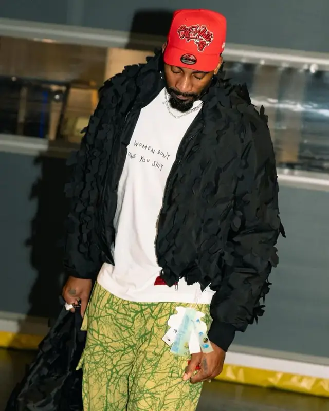 Andre Drummond outfit in New Era, Off-White, and Chicago Bulls, 2024