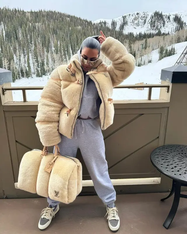 Kim Kardashian outfit in Skims, Nike, and Louis Vuitton, 2024