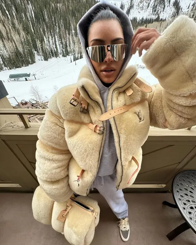 Kim Kardashian outfit in Skims, Nike, and Louis Vuitton, 2024