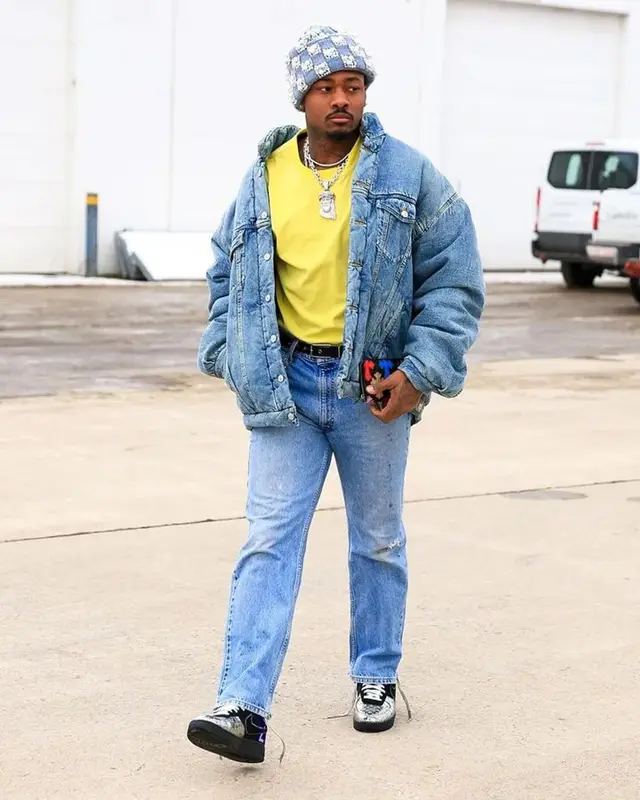 Stefon Diggs outfit in Balenciaga, Louis Vuitton, and Chrome Hearts, 2024