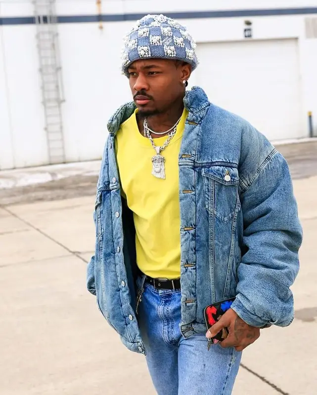 Stefon Diggs outfit in Balenciaga, Louis Vuitton, and Chrome Hearts, 2024