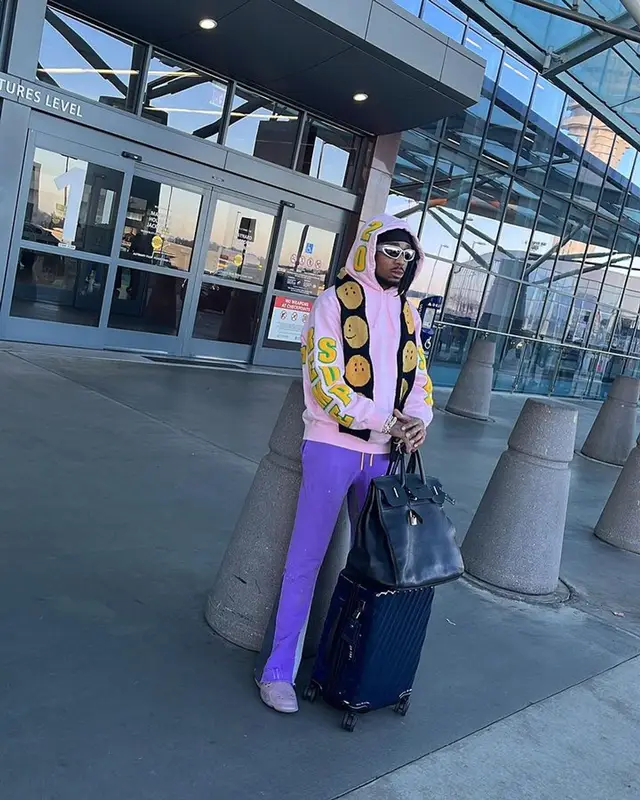 Quavo outfit in Supreme, Balenciaga, and Kapital, 2024