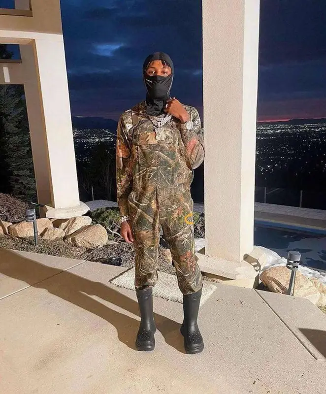 NBA YoungBoy outfit in Ski, Balenciaga, and Crocs, 2024