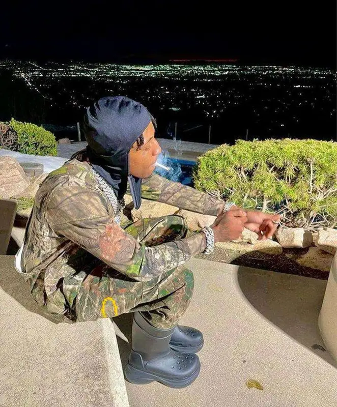 NBA YoungBoy outfit in Ski, Balenciaga, and Crocs, 2024