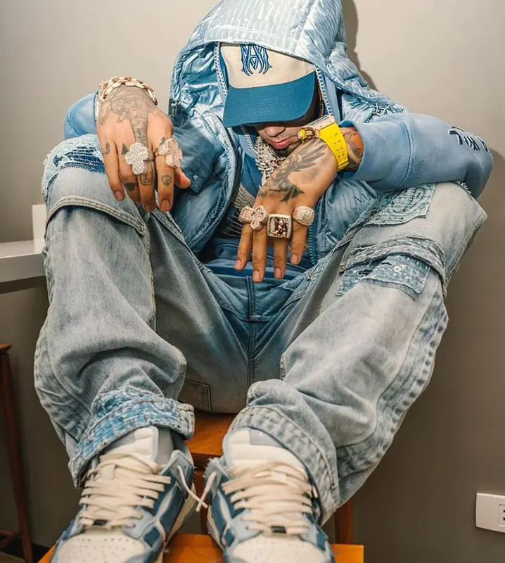 Anuel AA outfit in The Great City Workshop and Amiri, 2024