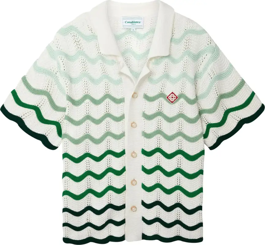 Casablanca White And Wavy Green Stripe Crochet Shirt $648