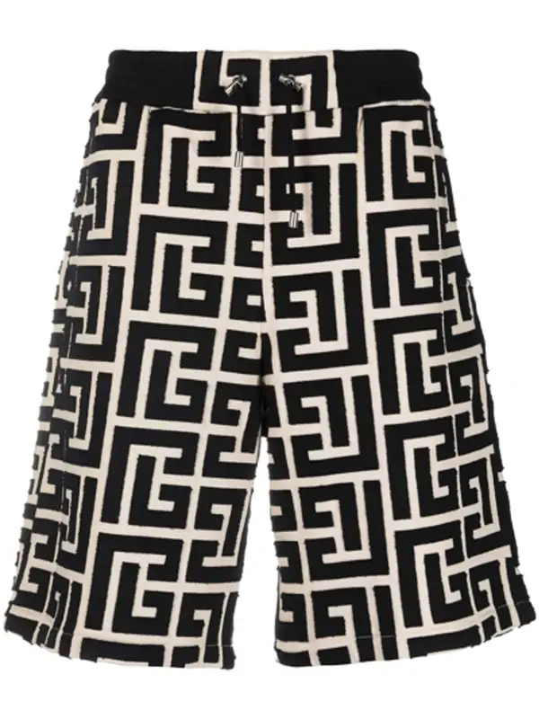 Balmain Black & White Large Monogram Shorts $1238