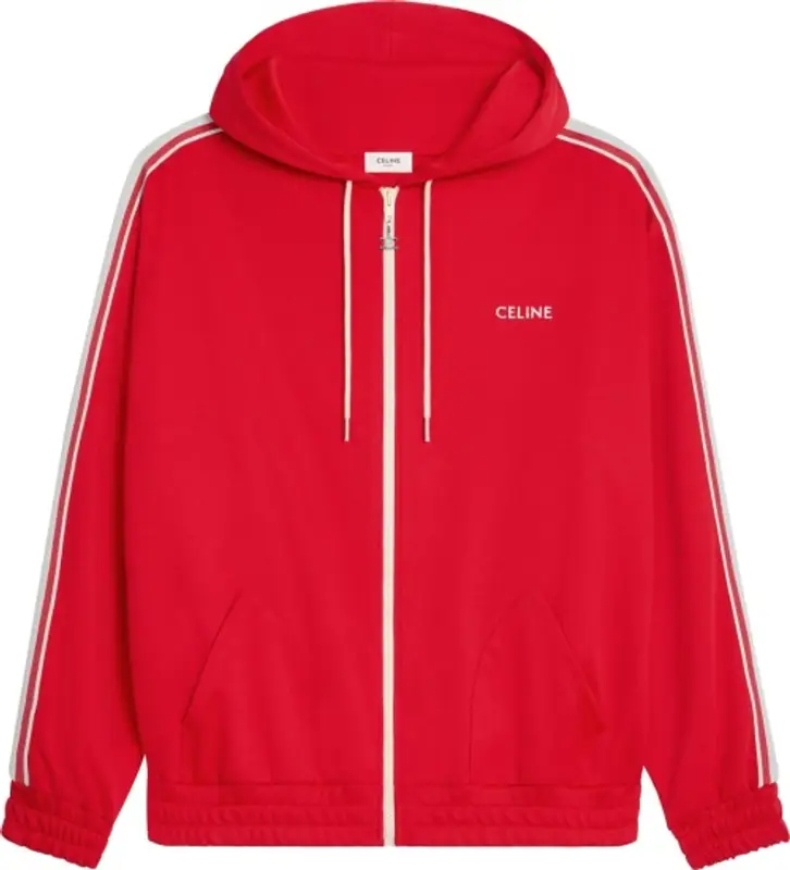 Celine Red And White-Stripe Zip Hoodie $1550
