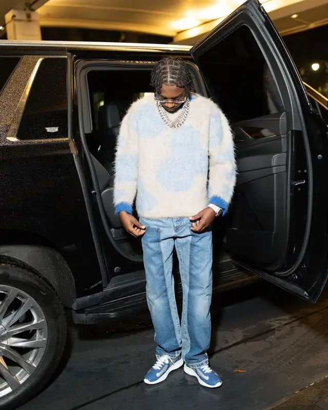 Lil Tjay outfit in Brain Dead, Balmain, and Prada, 2024